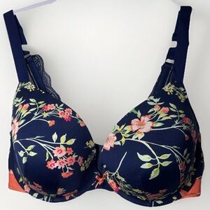 New Cacique Bra Lace Floral Boost Plunge Push Up 40DD Feminine Romantic Sexy